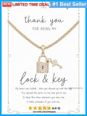 Wheat Chain Necklace CZ Lock Key Pendant 18K Gold PVD Gift